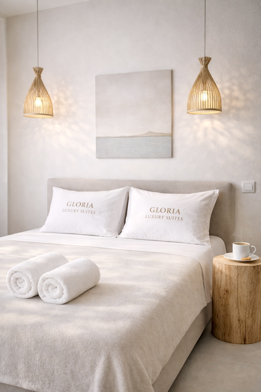 Queen bed with Gloria luxury pillows